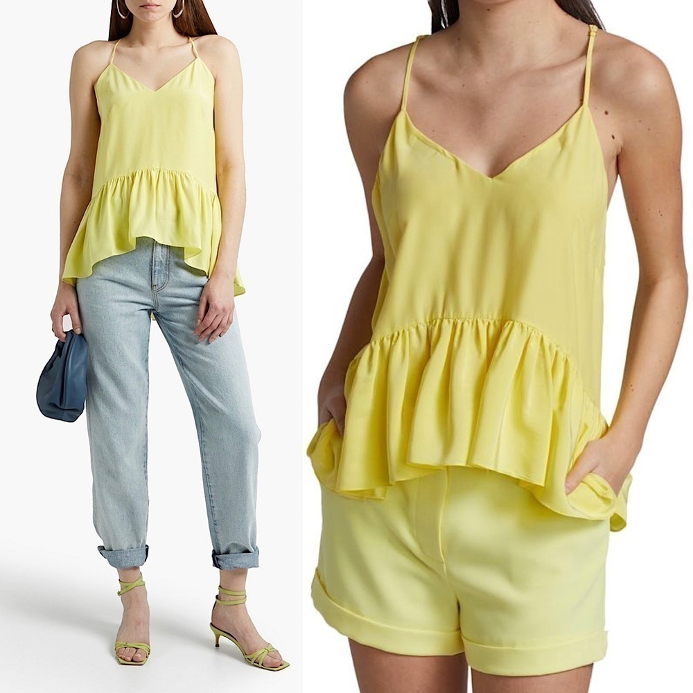NWT CINQ A SEPT Silk Pastel Y2K Sleeveless Ruffle Hem V-Neck Babydoll Cami Top S